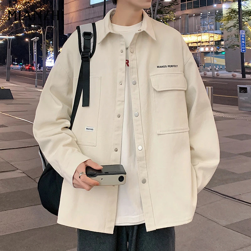 棉致潮流宽松长袖衬衫男生春秋季潮牌痞帅美式工装衬衣休闲外套男