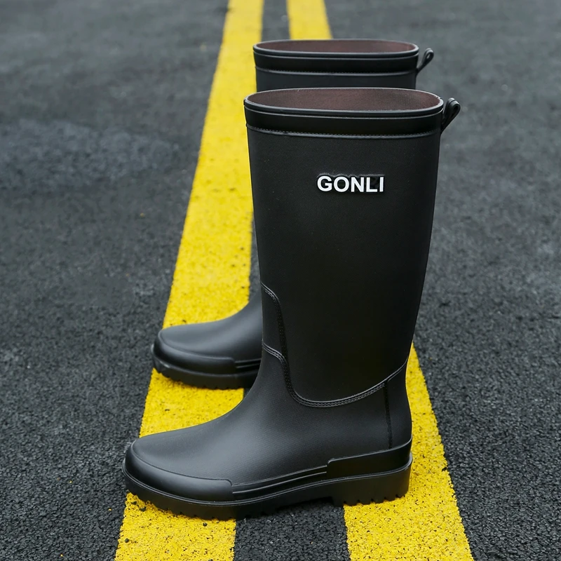 棉雨鞋男士高筒雨靴防滑耐磨胶鞋钓鱼厚底防水鞋加绒一体胶鞋长筒