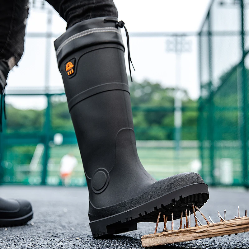 高筒雨鞋防砸钢头劳保水鞋男士工地防滑通用雨靴长款耐磨胶鞋施工