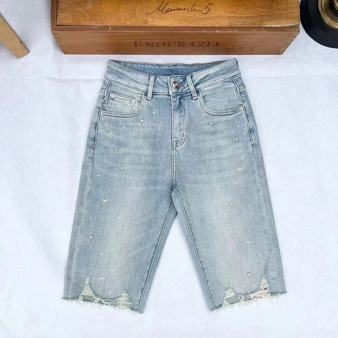 骑马裤夏季牛仔中裤重工烫钻牛仔裤时尚舒适显瘦女牛仔裤6902