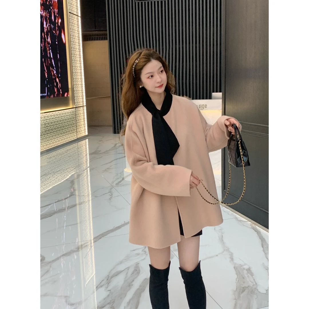 崔与熙/CUIXI【安妮日记】赫本少女法式chic领结撞色羊毛大衣设计感
