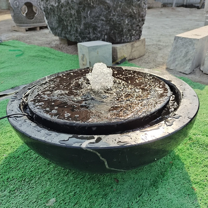 石雕涌泉庭院流水石钵水钵造景日式水池天然黑山石庭院户外喷泉
