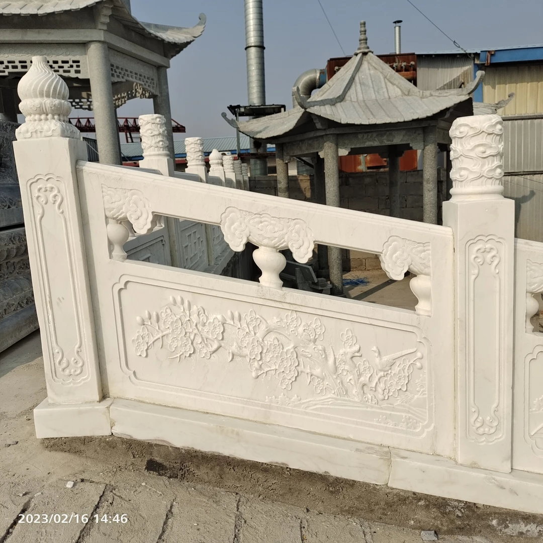 石雕栏板天然大理石汉白玉石栏板河道寺庙户外园林装饰护栏雕刻