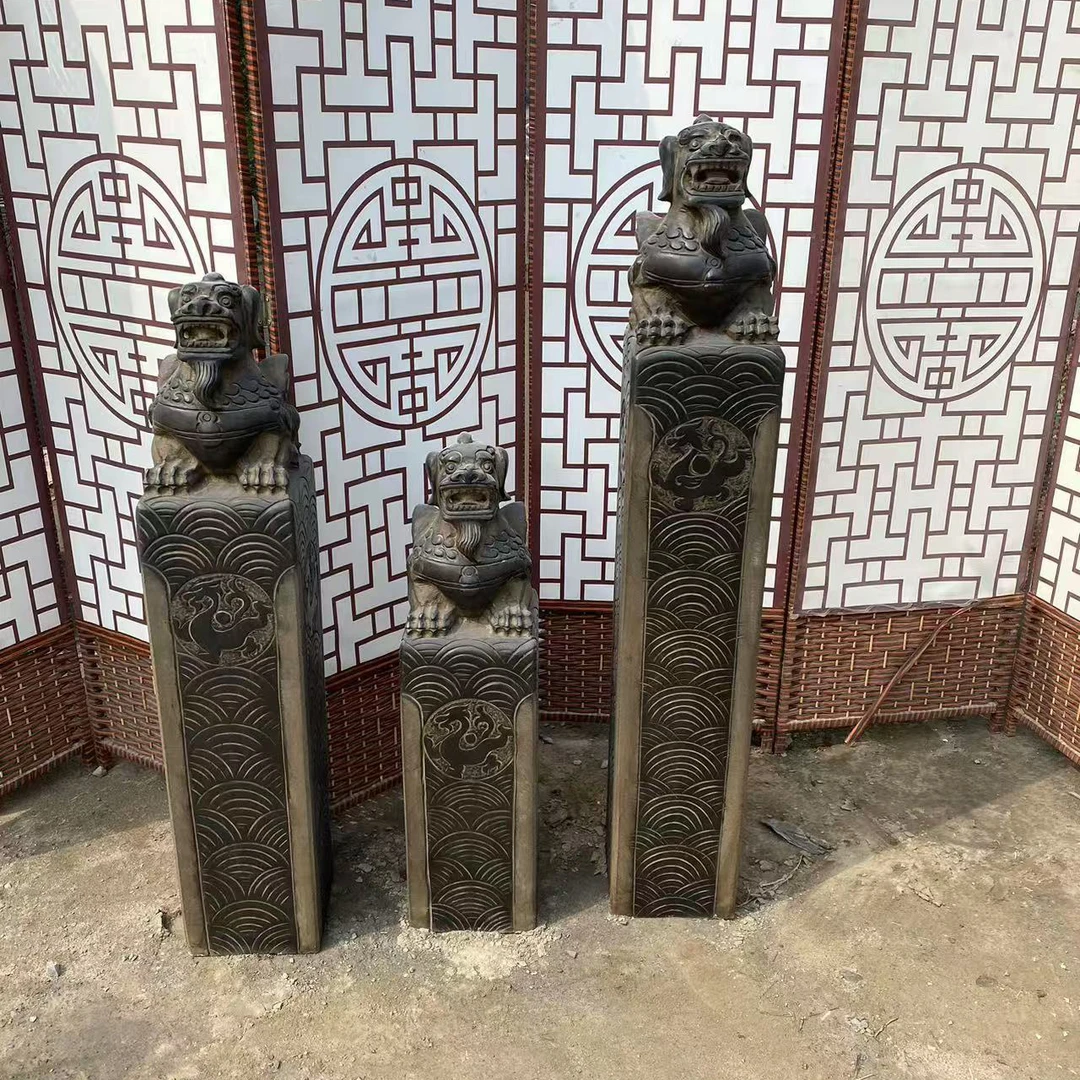 石雕拴马桩天然大理石青石复古貔貅石柱酒店大厅户外庭院装饰摆件