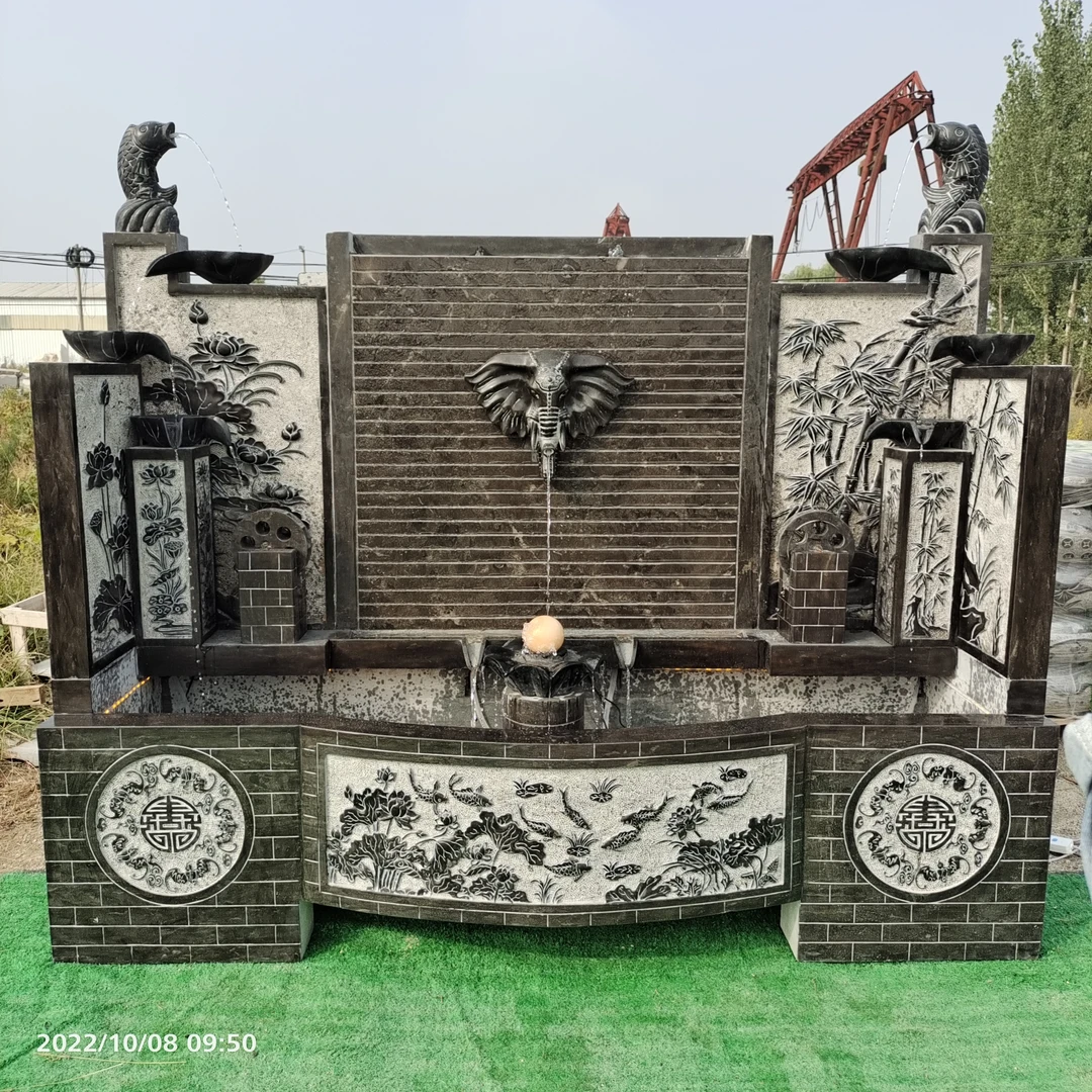 石雕流水摆件天然大理石青石组合流水户外庭院景观小品雕刻摆件