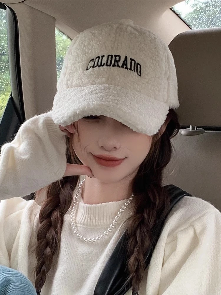 网红新款羊羔毛女秋冬季韩版百搭ins高颜值加绒美拉德可爱鸭舌帽