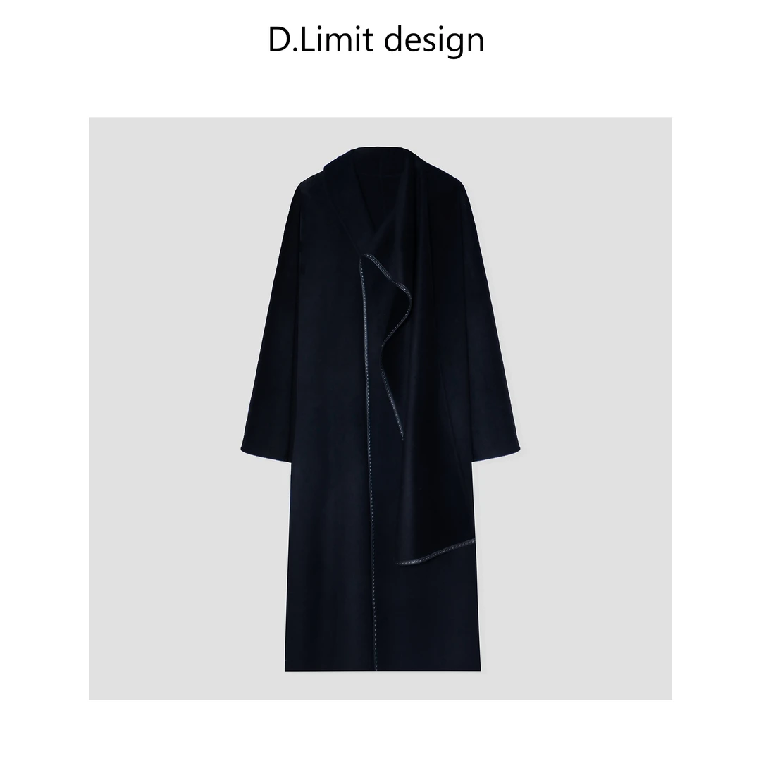 【D.Limit design】极简休闲皮革饰边围巾大衣DLOB5326