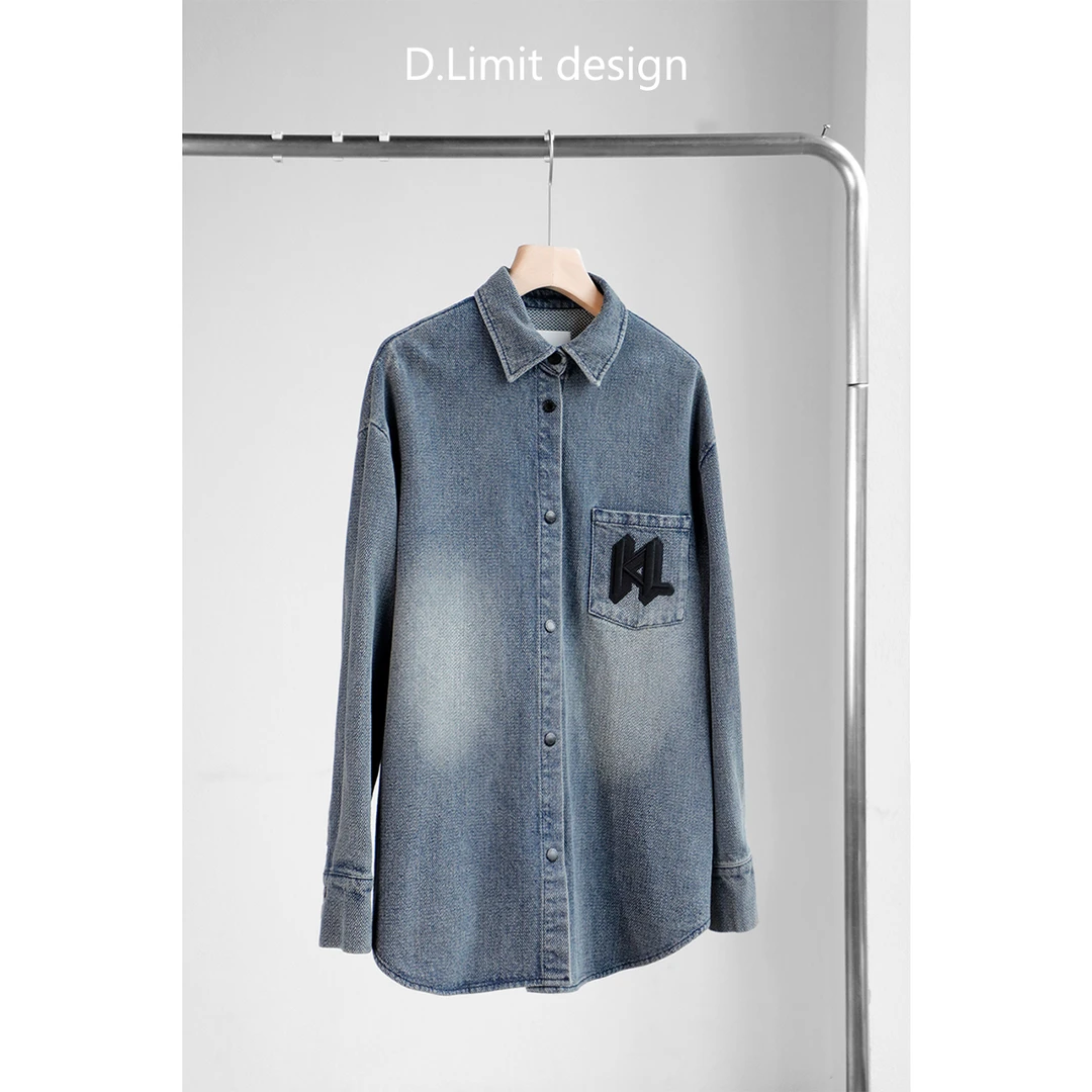 休闲人字纹磨白牛仔短外套