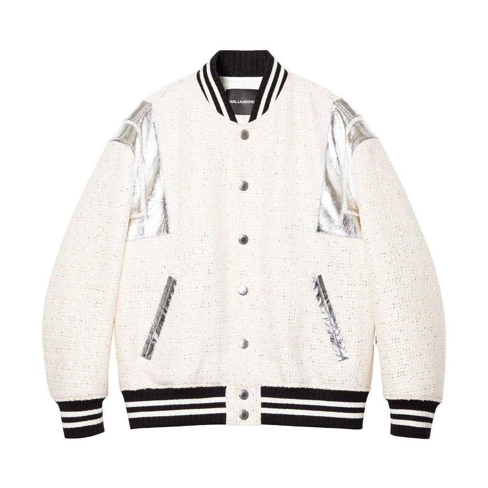 【KARL LAGERFELD】时尚银色拼接棒球服短外套