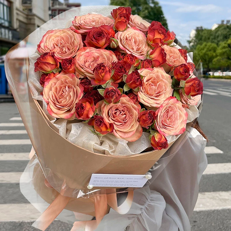 卡布奇诺玫瑰复古花束鲜花订购同城配送女友生日礼物附近花店送花