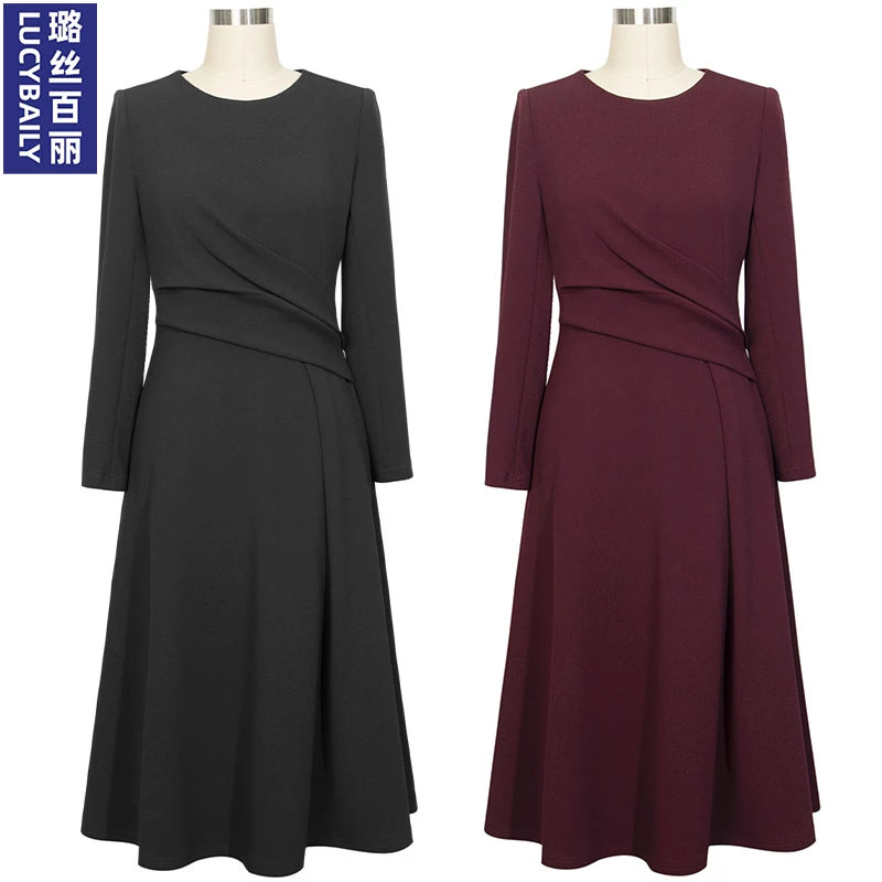 璐丝百丽 2302161 秋冬季针织轻奢时尚设计师款长袖气质连衣裙