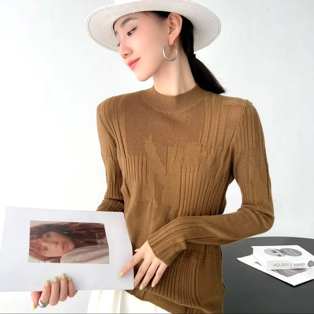 【大飞自营】春款毛衣圆领织针衫显瘦长袖针织衫百搭修身货号1703