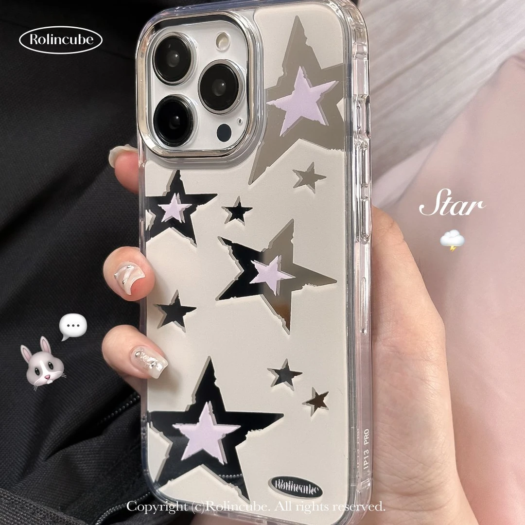镜面星星适用苹果14promax手机外壳高档ins镜子iphone15新款13小