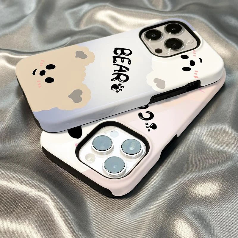 可爱探头小熊适用苹果15promax二合一菲林壳iPhone141312xs8P手机