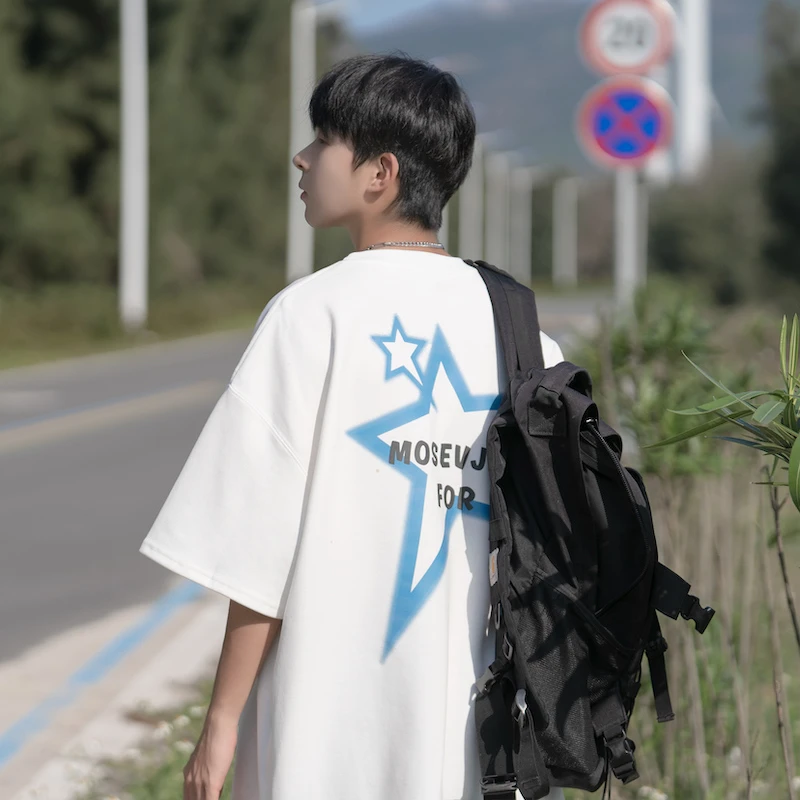 2023夏季260g重磅t恤男学生百搭宽松oversize五分袖男潮牌中袖衫T