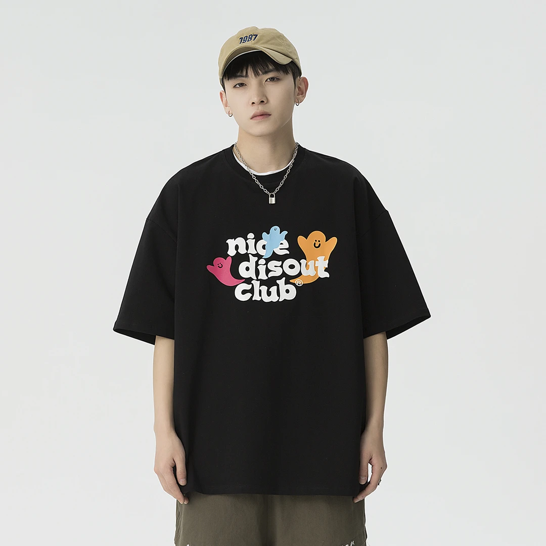 纯棉夏季宽松百搭潮流嘻哈英文印花T恤炸街圆领ins情侣短袖上衣男