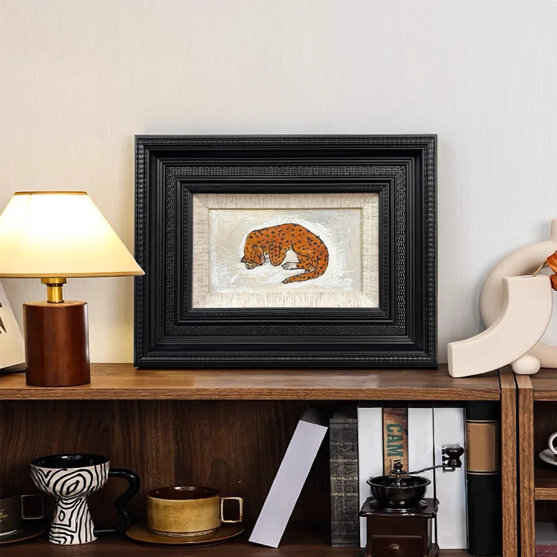 【金钱豹】中古风床头装饰画手工油画复古风餐厅高级感挂画玄关摆画