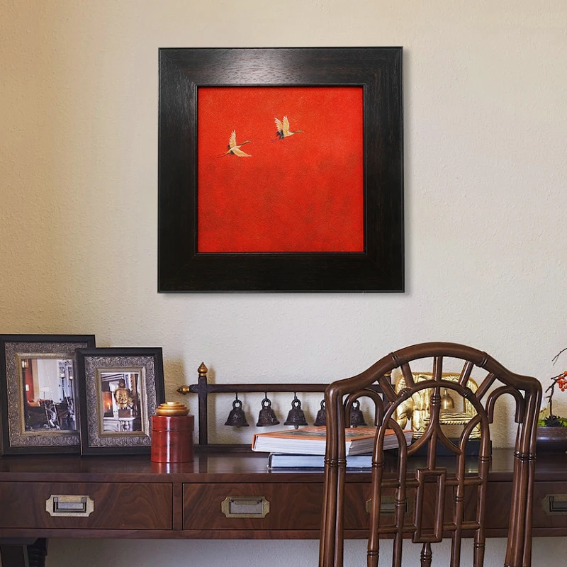 【知】国潮美学装饰画轻法肌理手工油画中古风玄关卧室摆件饰品挂画