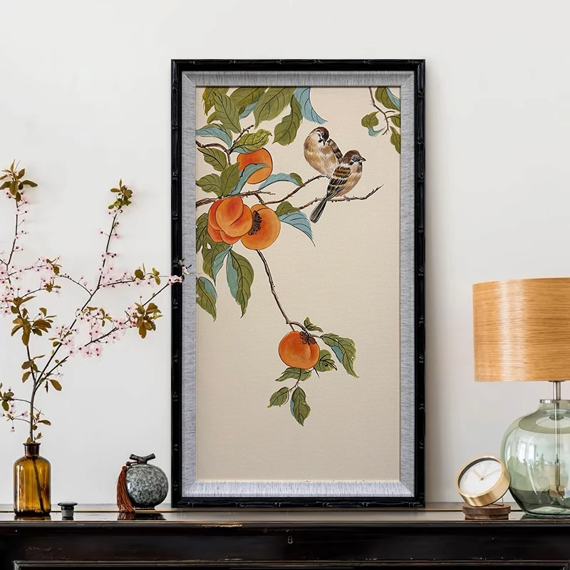 【喜柿连连】中古风玄关装饰画手工油画法式餐厅挂画新中式卧室壁画