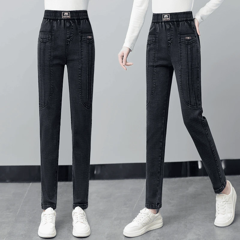 显瘦女春秋2025年时尚弹力高腰百搭哈伦裤休闲宽松中年妈妈裤子