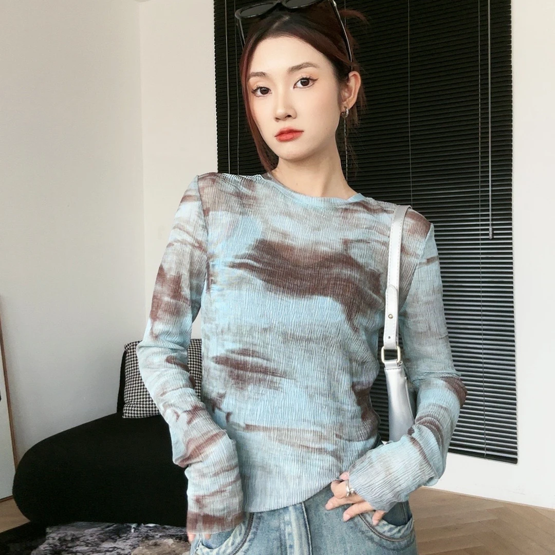 尔给时尚打底衫显瘦长袖防晒衫打底夏季小众修身圆领百搭薄款气质