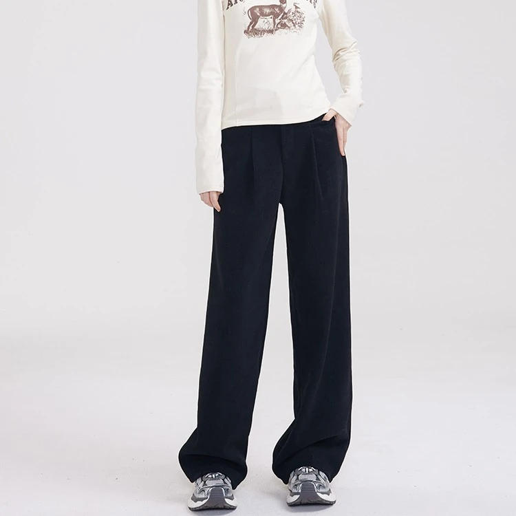 尔给垂感直筒裤休闲显瘦针织高腰时尚黑色宽松拖地百搭秋冬阔腿裤