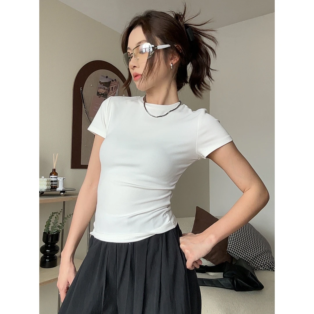 尔给索罗娜t恤显瘦短款夏季紧身修身圆领白色打底辣妹百搭纯色