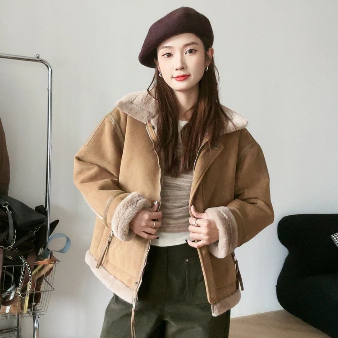 尔给秋冬厚外套时尚休闲女士加绒加厚拼接冬季百搭连帽宽松保暖