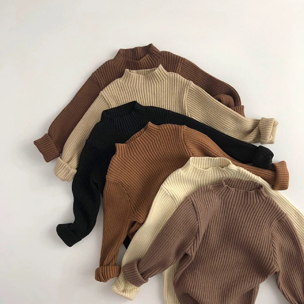 【美拉德风】韩版秋冬儿童修身半高领坑条毛衣洋气男女宝针织打底衫