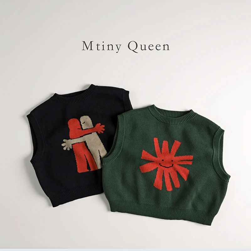 复古两色卡通毛衣马甲