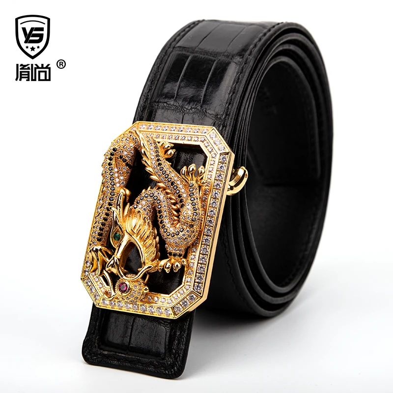 胤尚真鳄鱼皮皮带男真皮男士腰带青年高档龙头平滑扣裤带生肖皮带