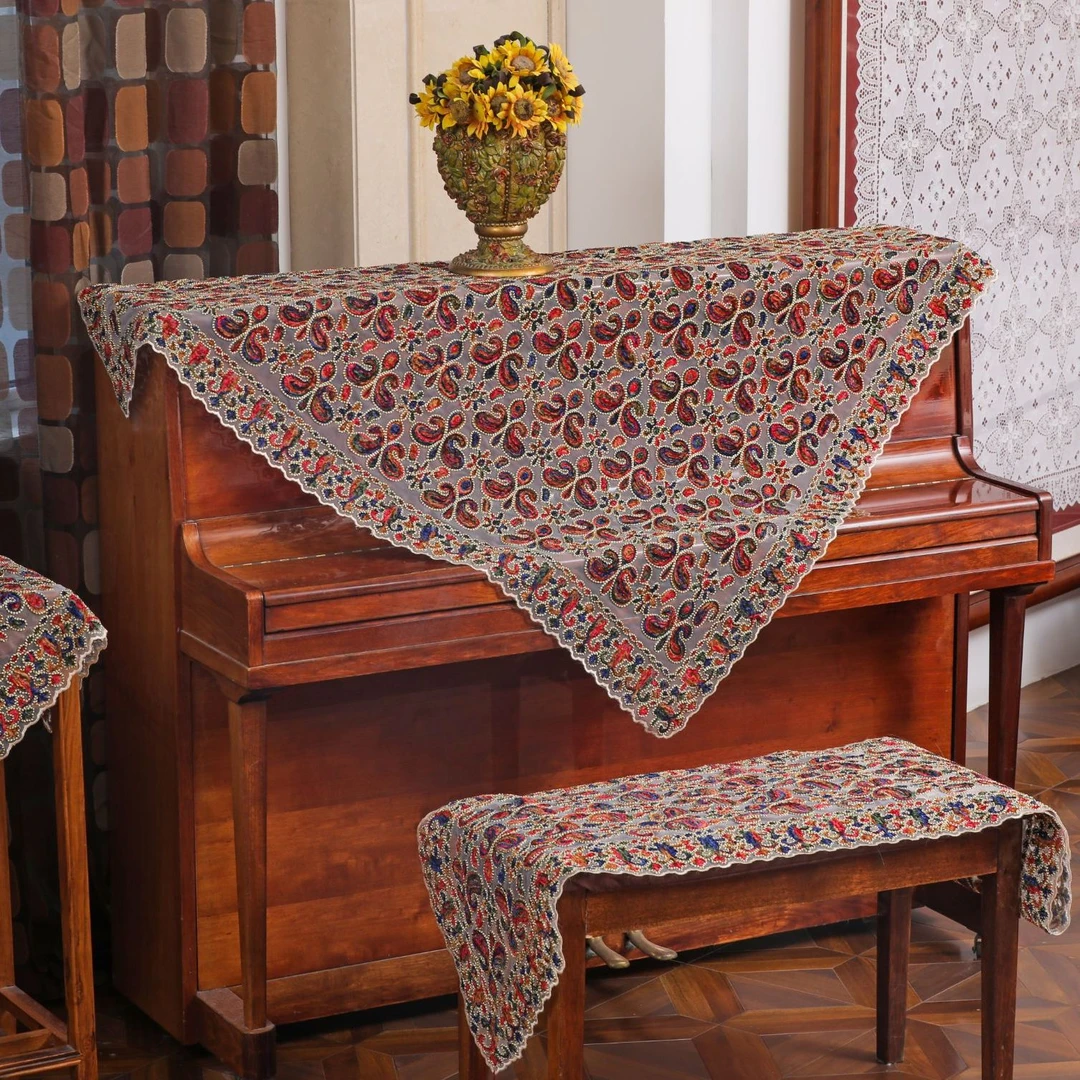 即花彩色绳绣玻璃纱家用加厚防油手工餐垫桌布茶几布5805 130cm方