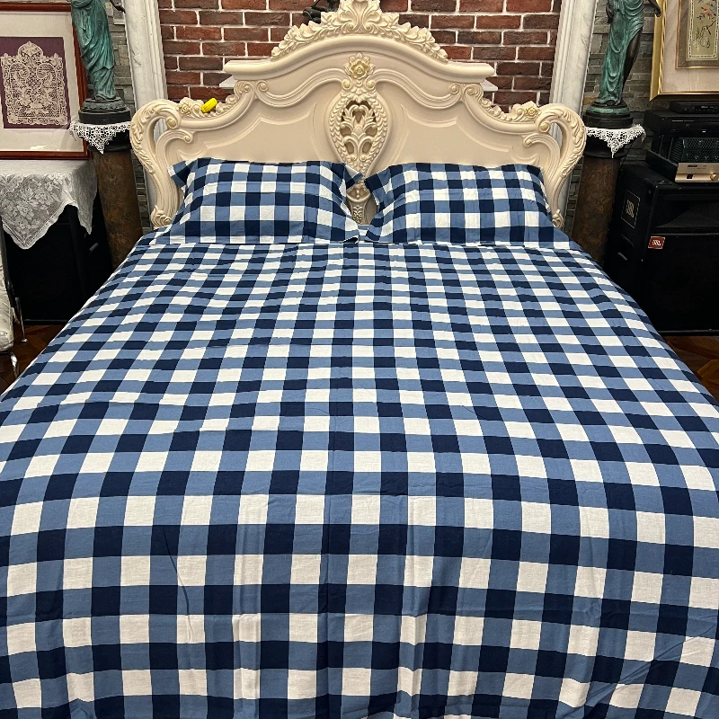 RS133棉麻（230*270cm/3p）蓝色格子被套三件套