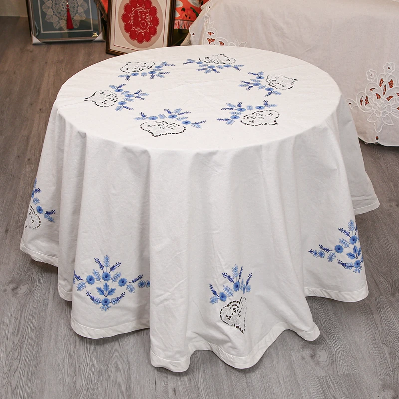 经典文创GD2340白色（220cm圆）纯棉重工刺绣桌布