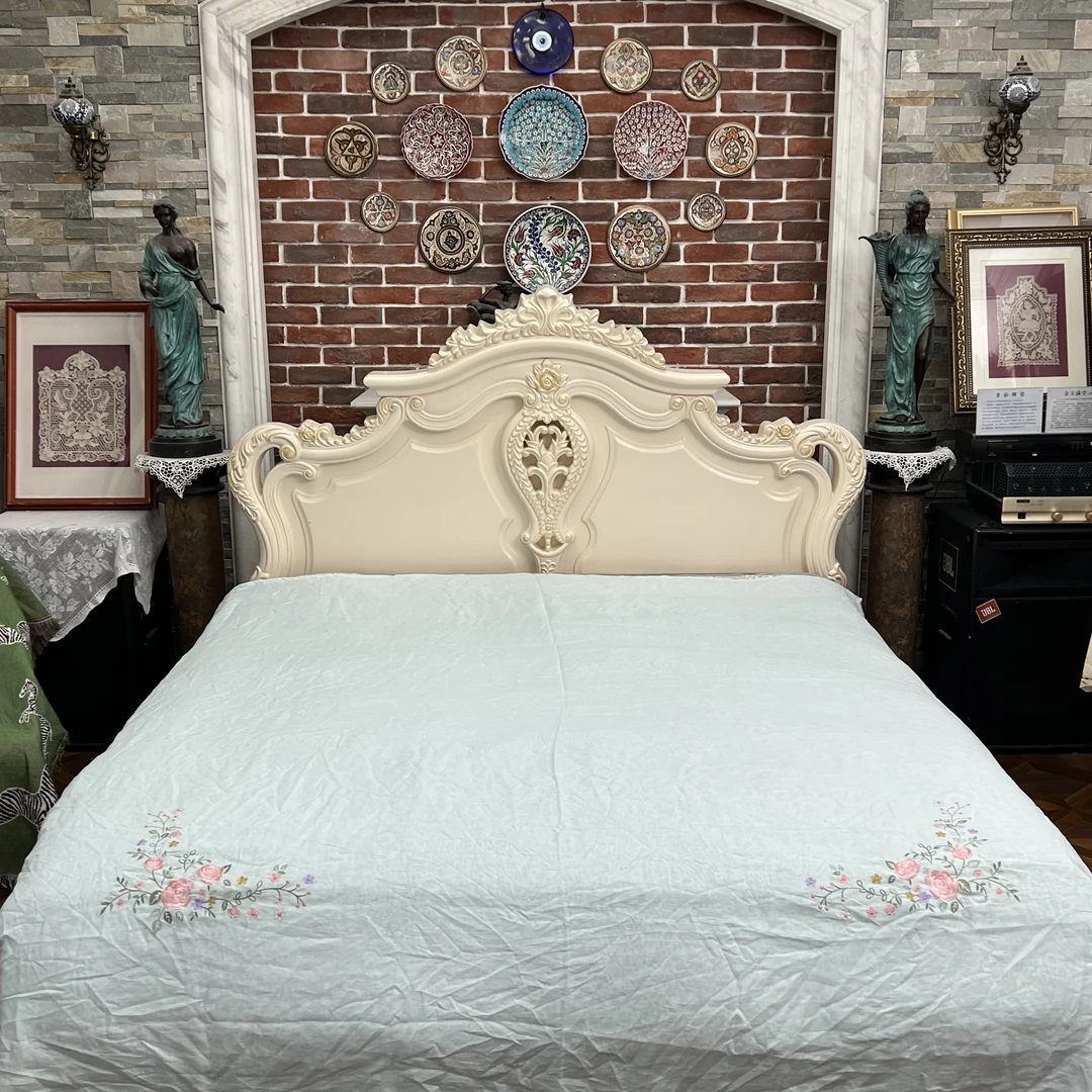 RS010汉麻绿松石色/紫色刺绣玫瑰床单