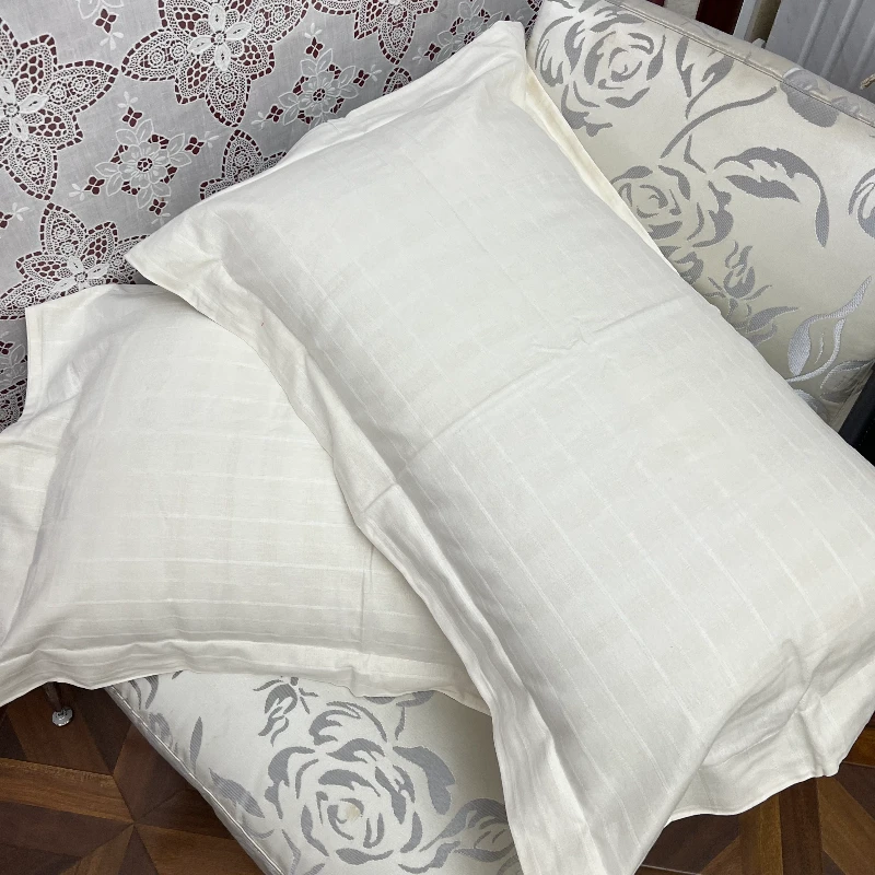 BJ316纯亚麻（42*72cm/对）白色暗格双人枕套