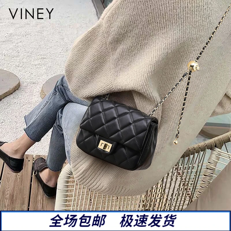 Viney真皮包包女斜挎2025款菱格单肩链条包生日礼物送女友送老婆