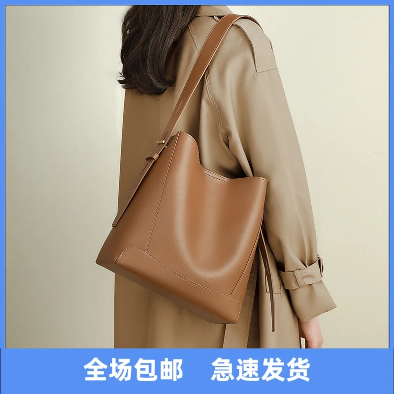 Viney真皮包包女单肩2024大容量水桶托特包生日礼物送女友送老婆