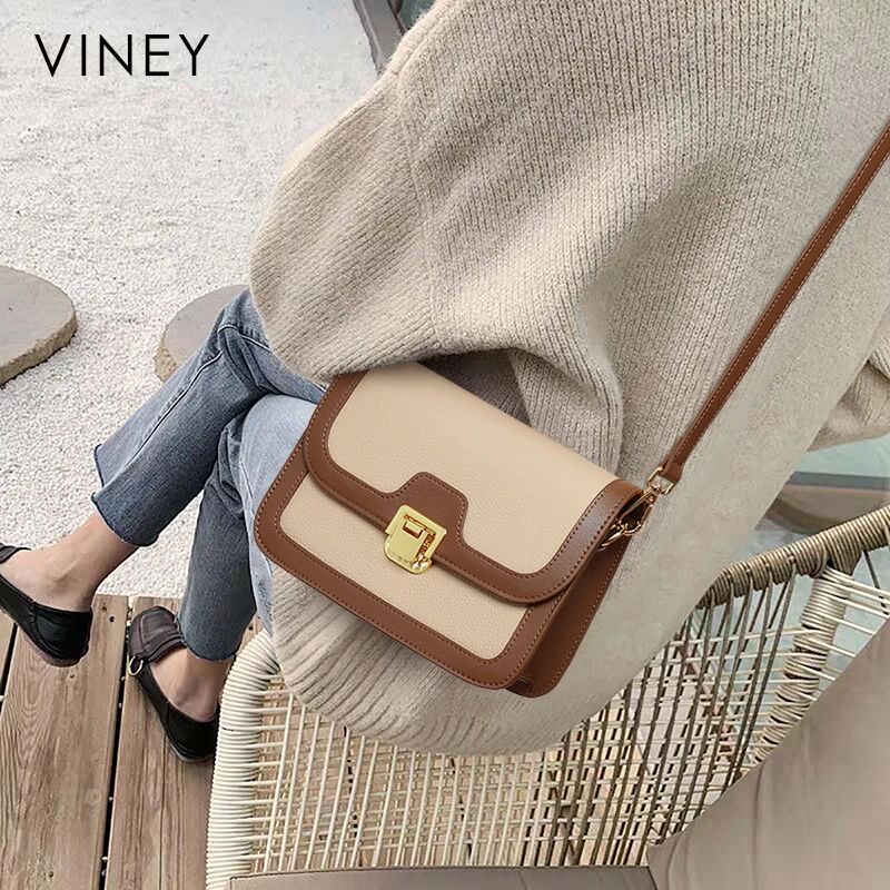 Viney真皮包包女斜挎包2024新款正品百搭单肩包小众轻奢通勤包包