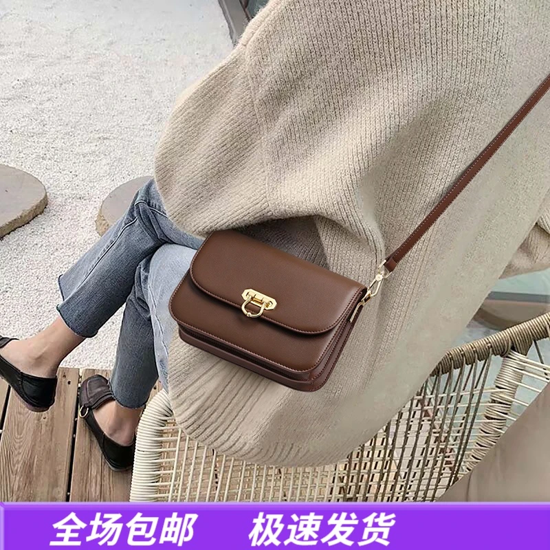 Viney真皮包包女小众2025新款气质纯色单肩包女网红百搭斜挎包ins