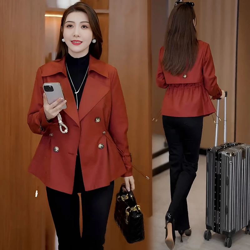 短款风衣女2025春秋新款洋气收腰双排扣小个子英伦双排扣收腰风衣