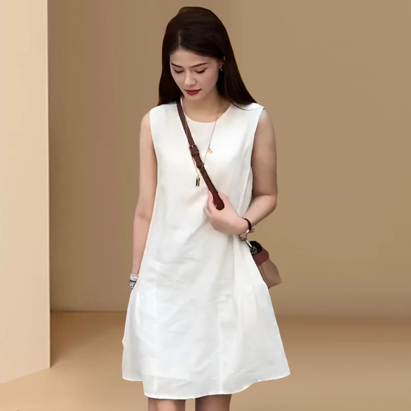 韩系简约白色无袖气质女2025夏季新款小个子休闲早秋白色韩系女