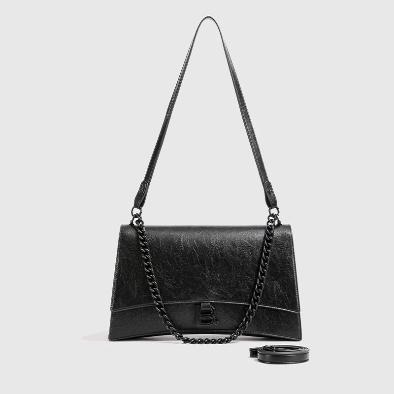 时尚复古油蜡皮沙漏包2023秋冬新款高级感链条包大容量斜挎包