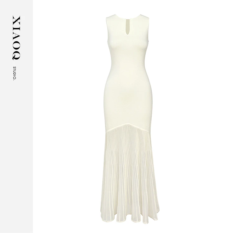 【小Q家】59041水滴领针织连衣裙收腰显瘦鱼尾长裙T