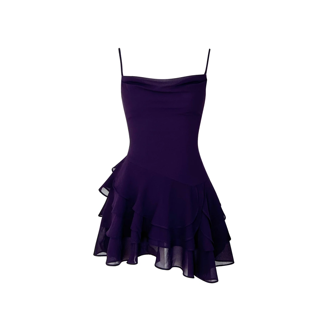 【小Q家】81366慵懒荡领收腰显瘦吊带A字连衣裙T