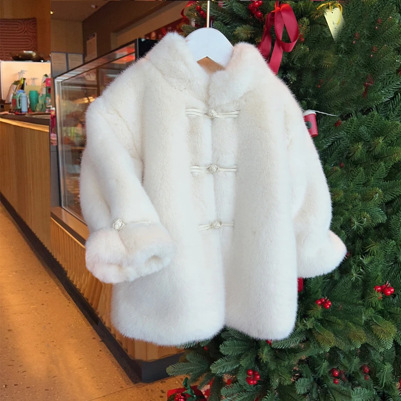 女童过年服中式国风盘扣加厚貂绒小女孩宝宝棉衣保暖冬季童装新款