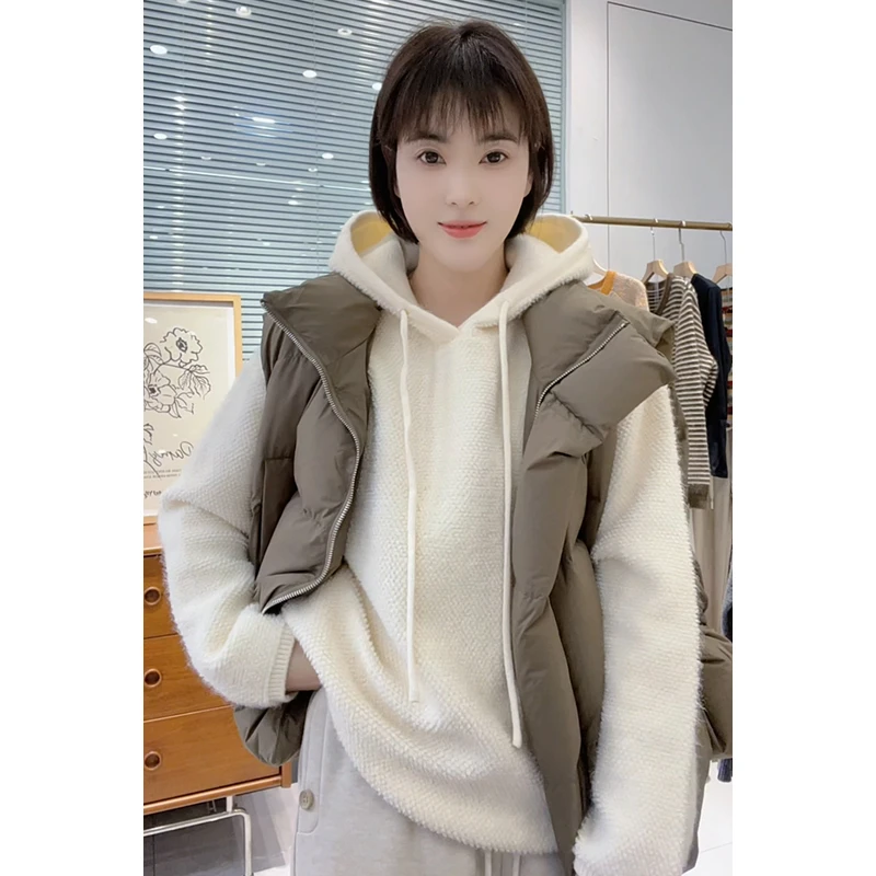 【韩版休闲宽松帽衫】秋冬季纯色连帽套头针织衫