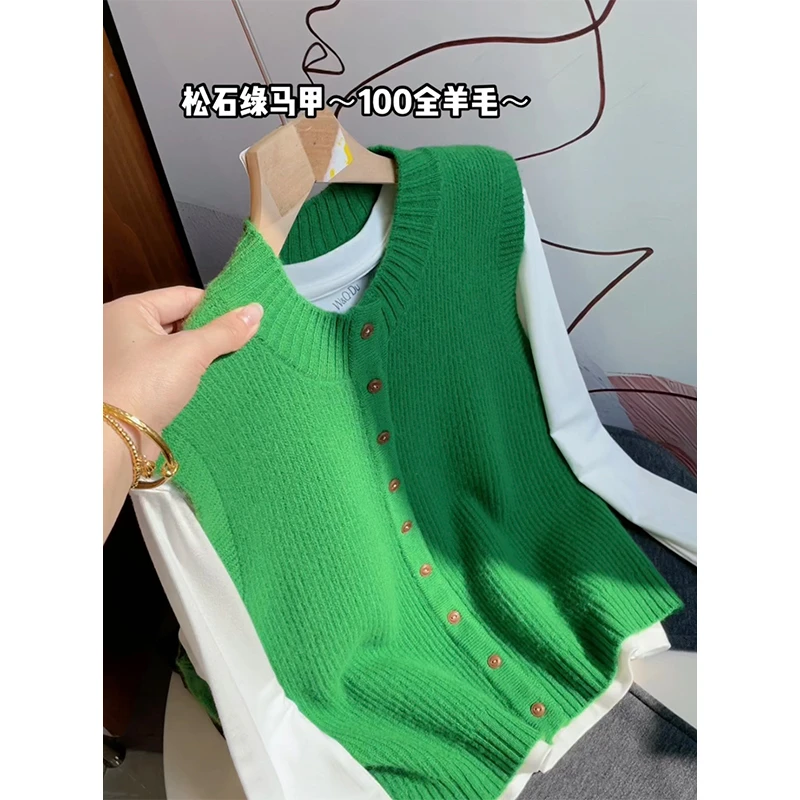 【松石绿马甲~100全羊毛】新款气质休闲简约圆领针织马甲 TGP054
