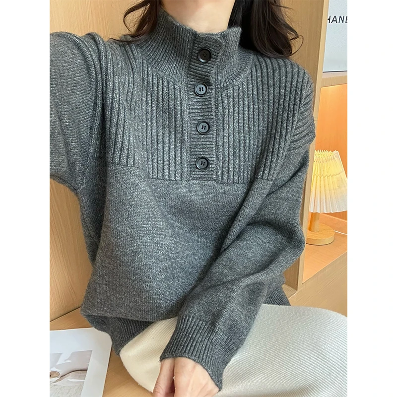 新款百搭韩系设计感针织套头毛衣