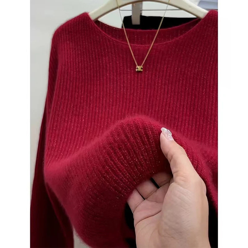 【安可拉红毛衣~蜜熊绒】秋冬穿搭套头针织衫女设计感百搭毛衣